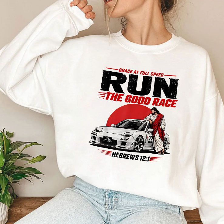Grace At Full Speed Run The Good Race Hebrews 12:1 Christian T Shirt
