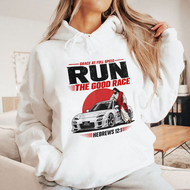 Grace At Full Speed Run The Good Race Hebrews 12:1 Christian T Shirt