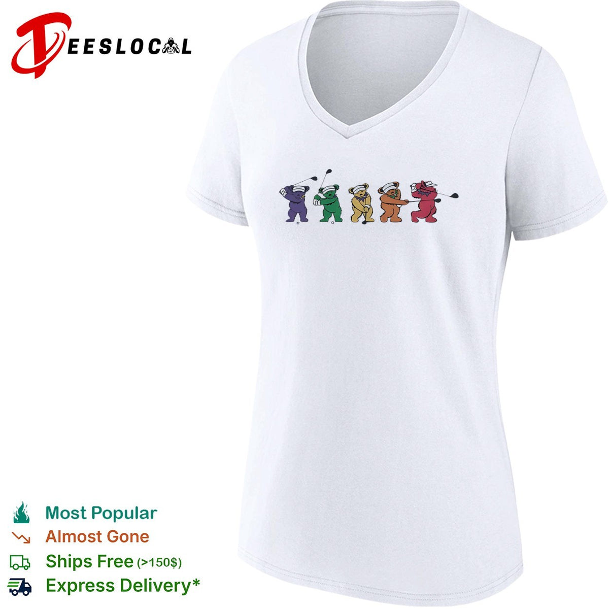 Grateful Dead Dancing Bears Golf Swing Sequence Shirt
