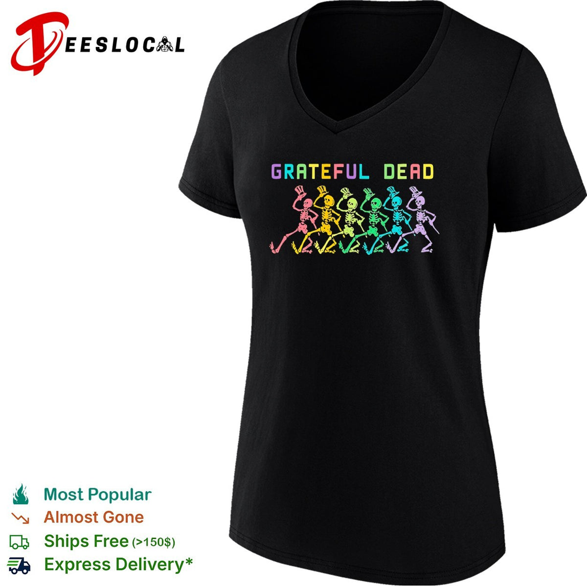 Grateful Dead Dancing Skeletons Rainbow Logo Band Music shirt