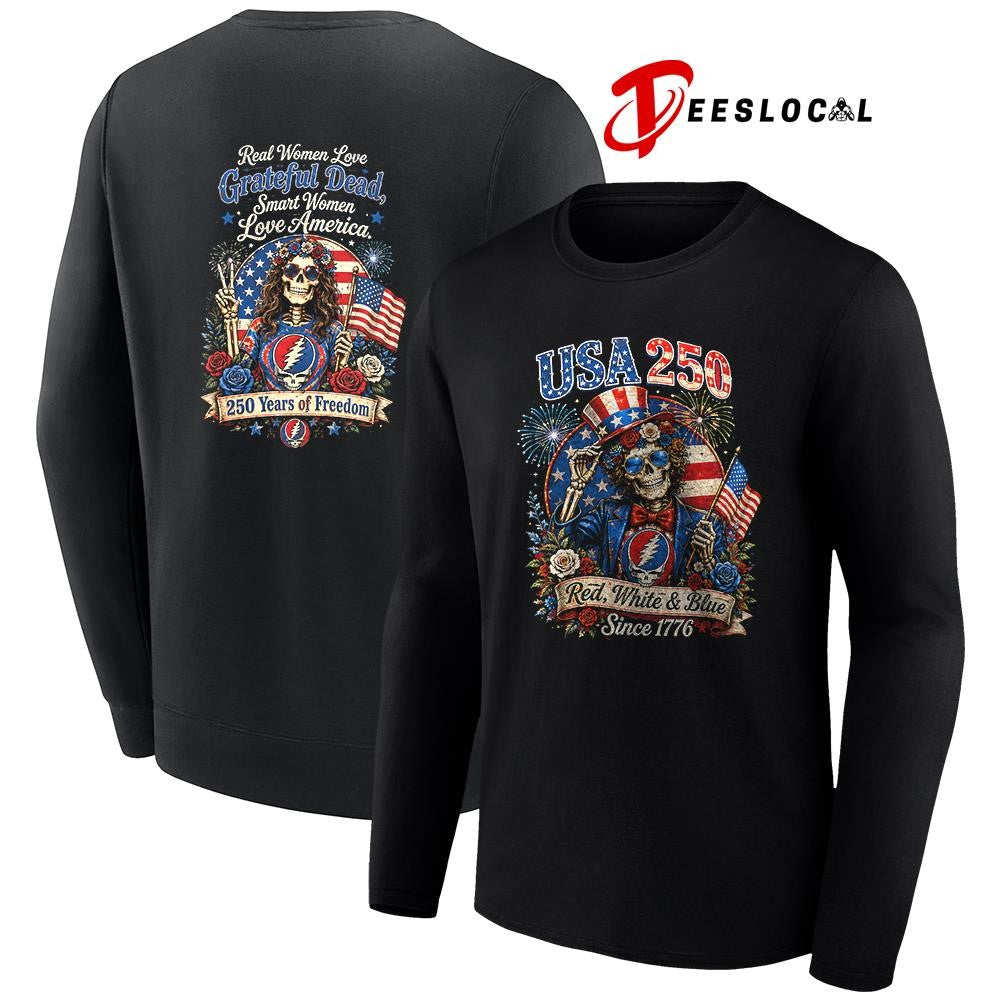Grateful Dead USA 250 since 1776 red white and blue real women love graphic shirt