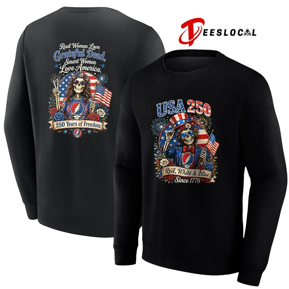 Grateful Dead USA 250 since 1776 red white and blue real women love graphic shirt