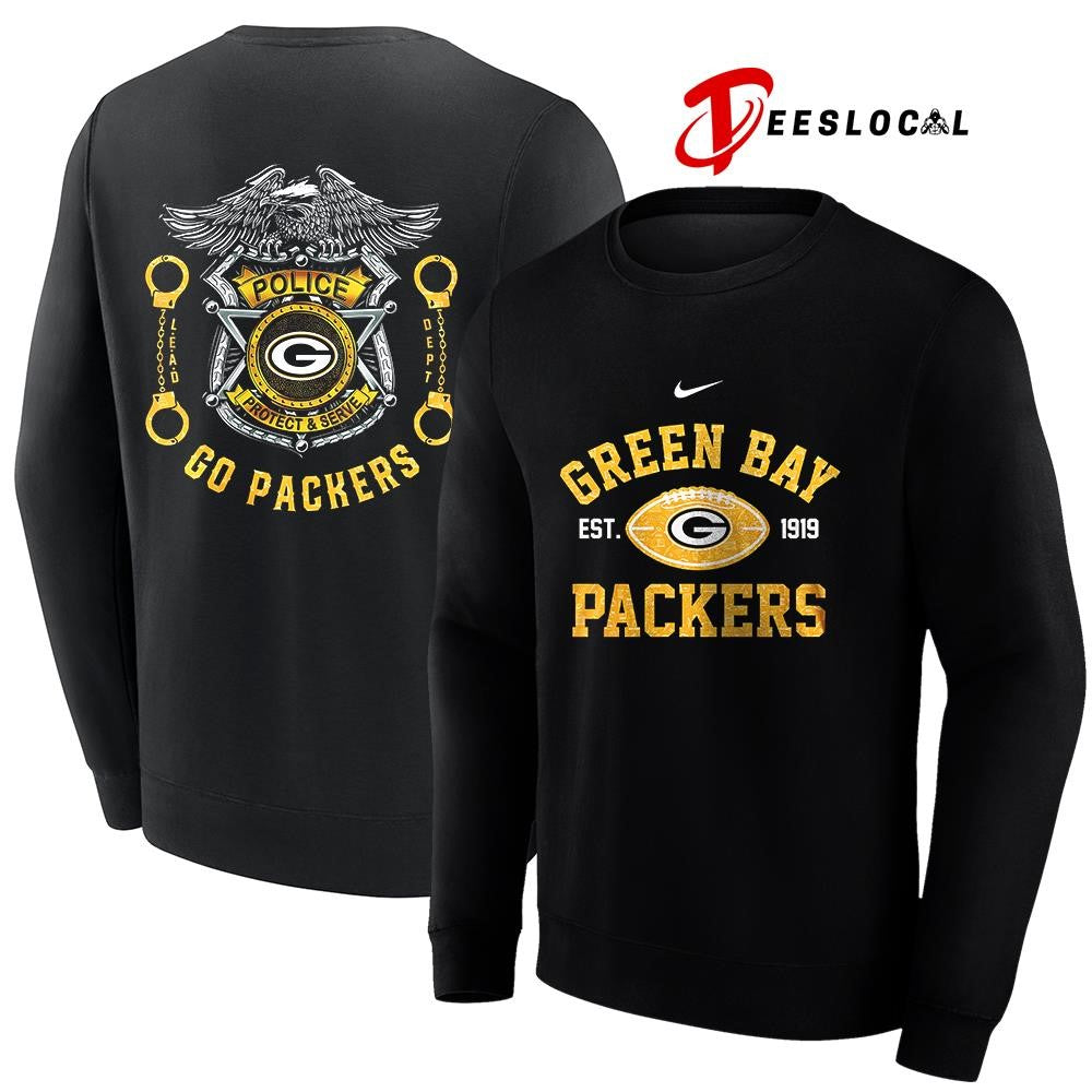 Green Bay Packers law enforcement tribute protect and serve logo shirt