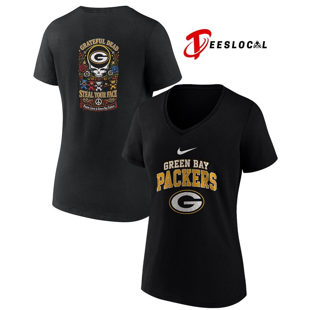 Green Bay Packers x Grateful Dead steal your face peace love logo shirt