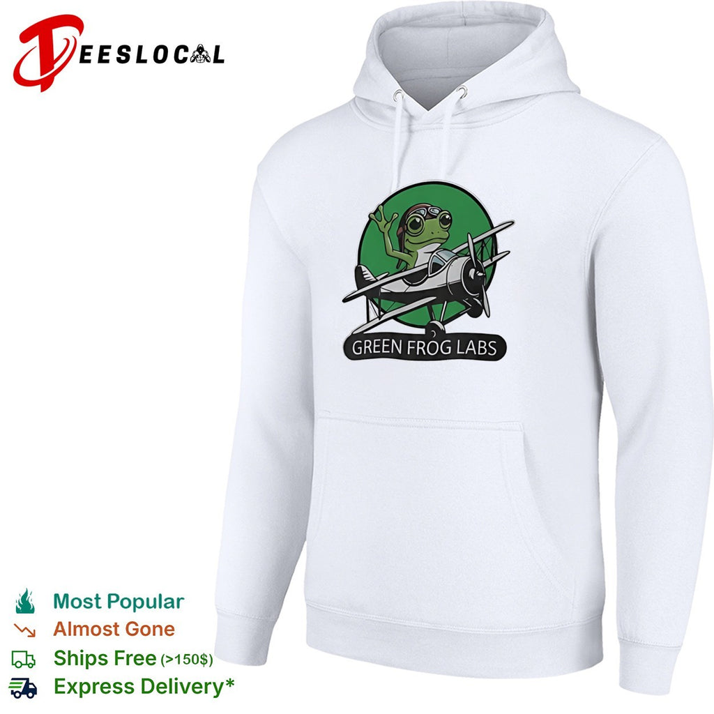Green Frog Labs airplane flying frog mascot shirt