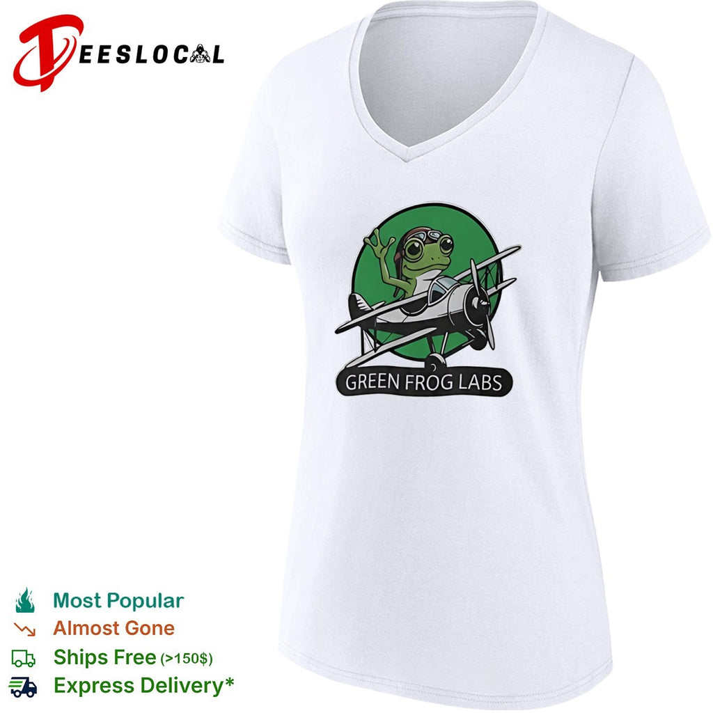 Green Frog Labs airplane flying frog mascot shirt