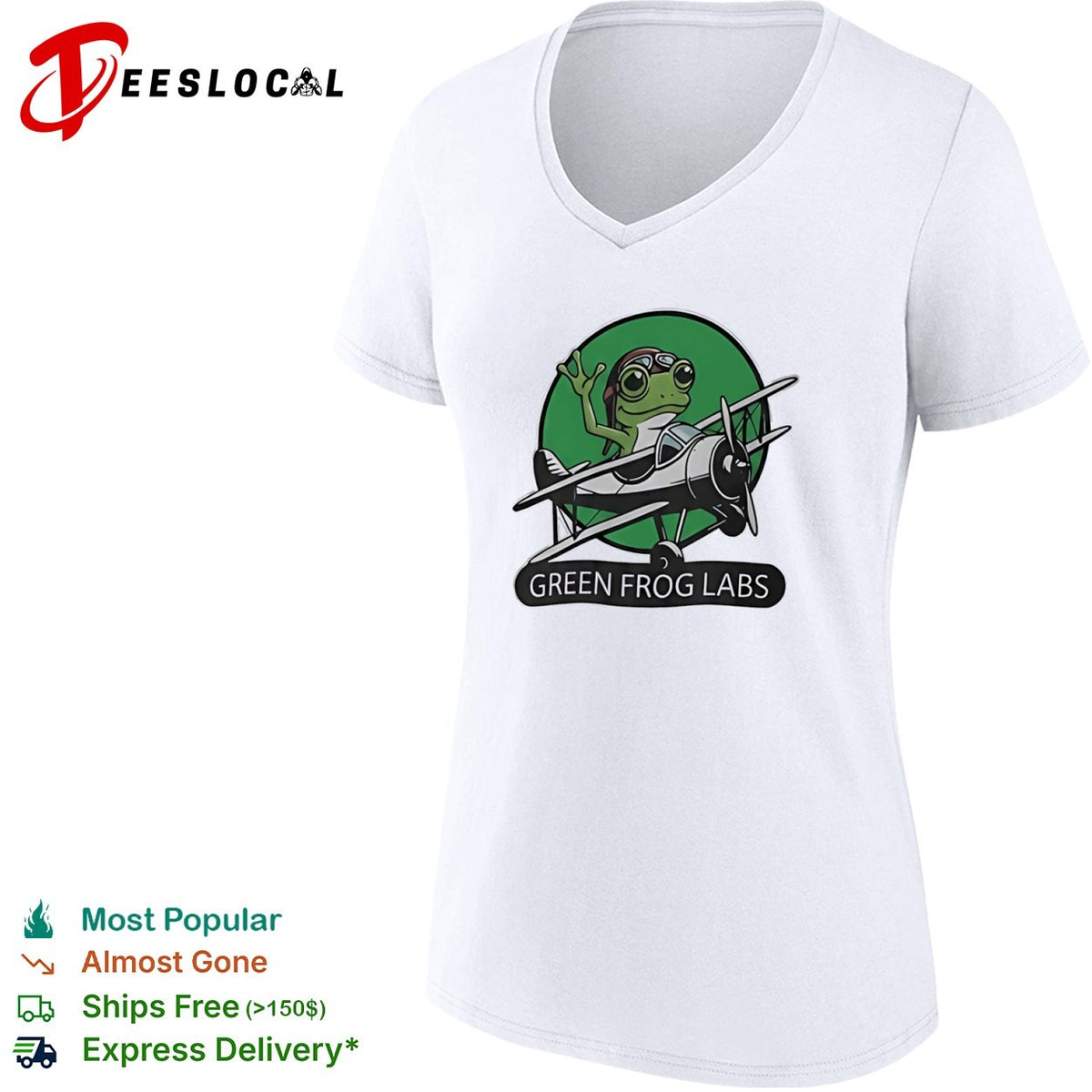 Green Frog Labs airplane flying frog mascot shirt