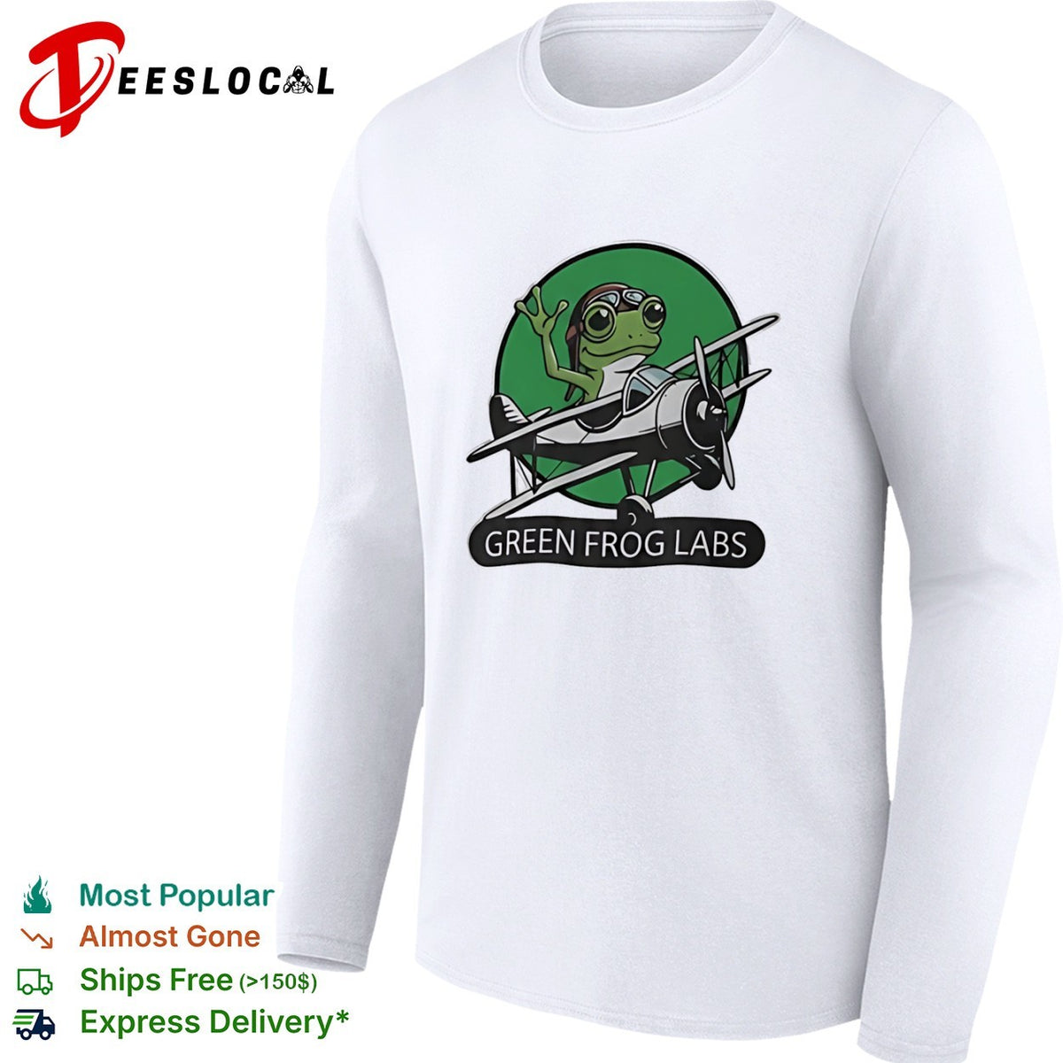 Green Frog Labs airplane flying frog mascot shirt