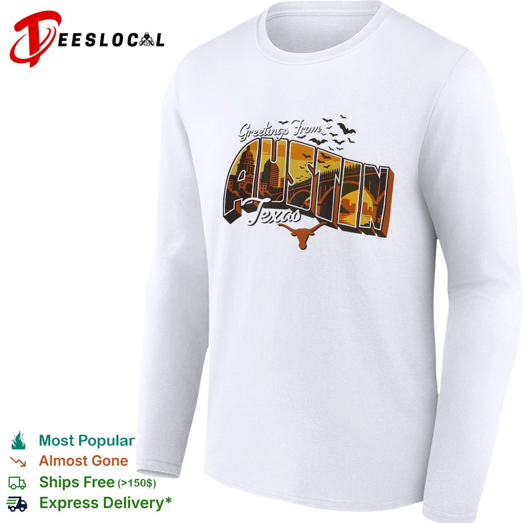 Greetings From Austin Texas Longhorn Silhouette Bats Capitol City Skyline shirt
