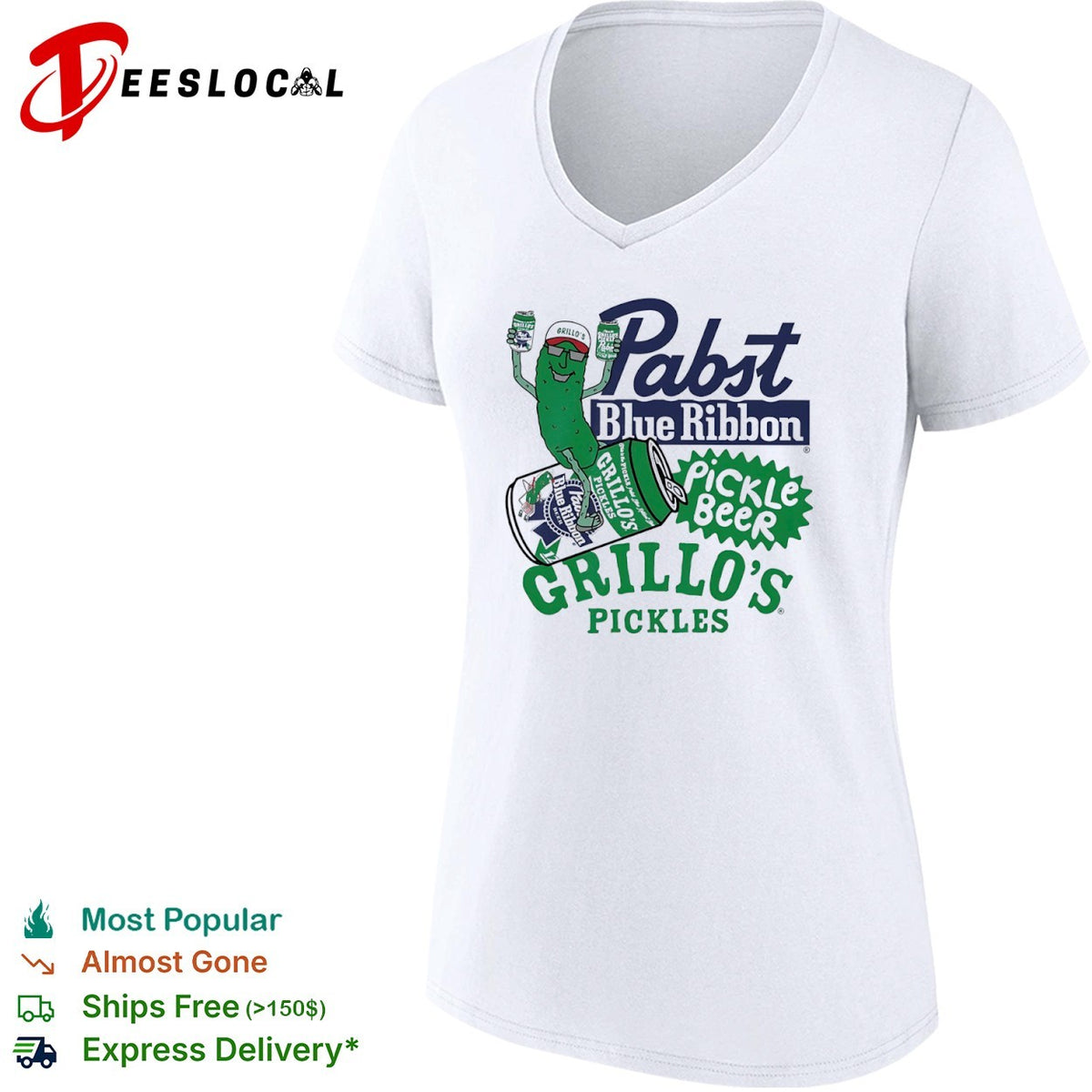 Grillos Pickles Pabst Blue Ribbon Pickle Beer logo shirt