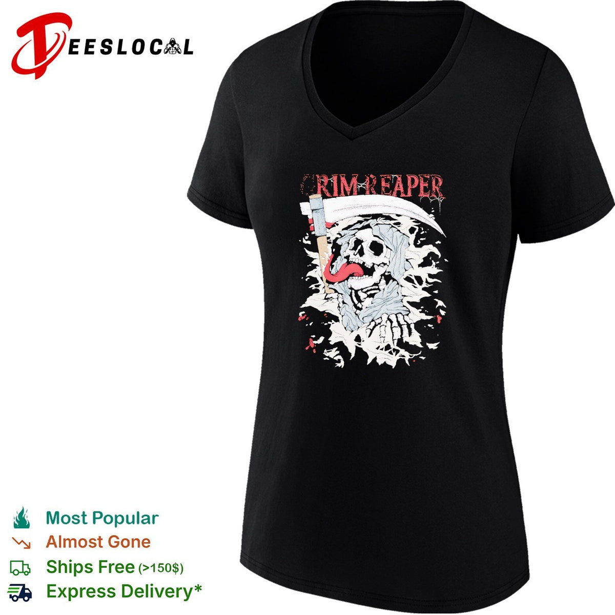 Grim Reaper scythe mascot badge shirt