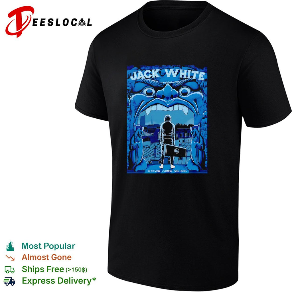 Guitar-case-carrying figure looming monster face building city concert poster art shirt