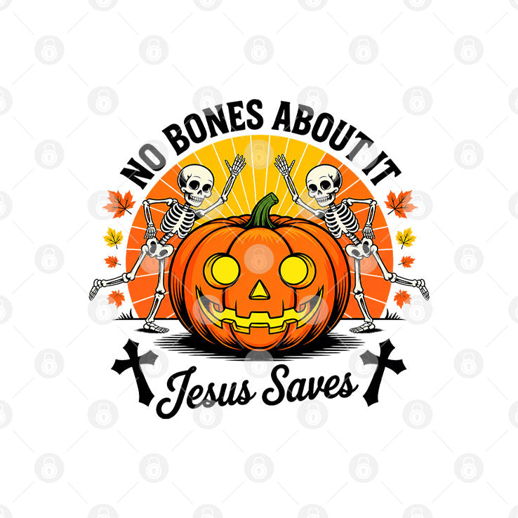 Halloween Christian Skeleton Pumpkin No Bones About It Jesus Saves T Shirt
