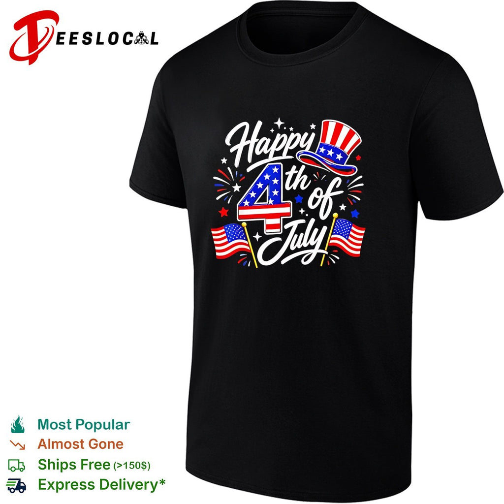 Happy 4th of July Uncle Sam Hat American Flag Fireworks Independence Day shirt