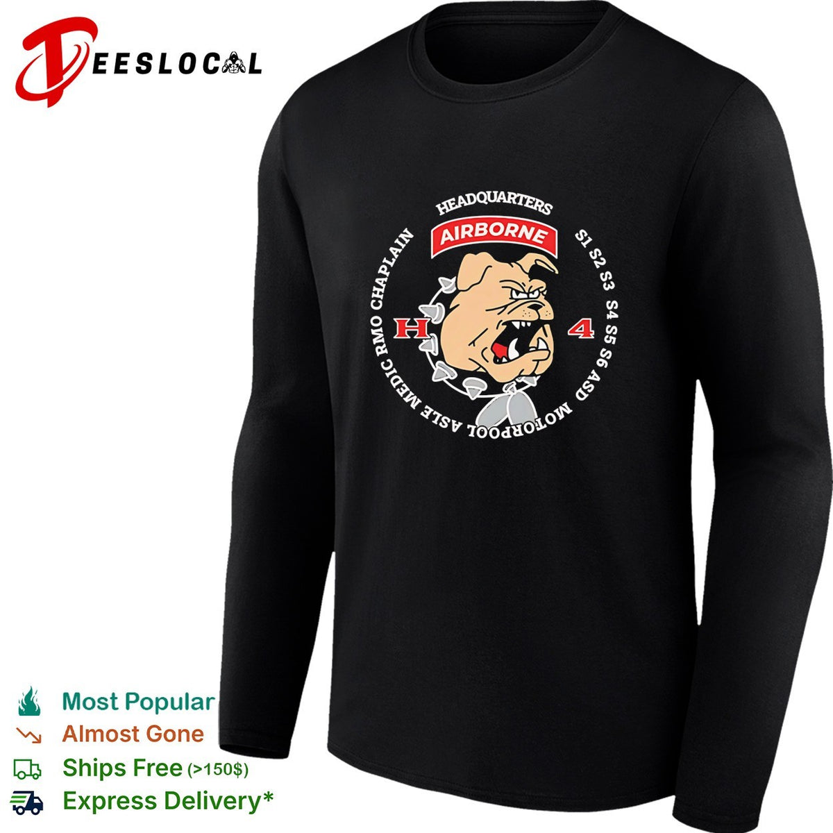 Headquarters Airborne H4 bulldog motorpool S1 S2 S3 S4 graphic shirt