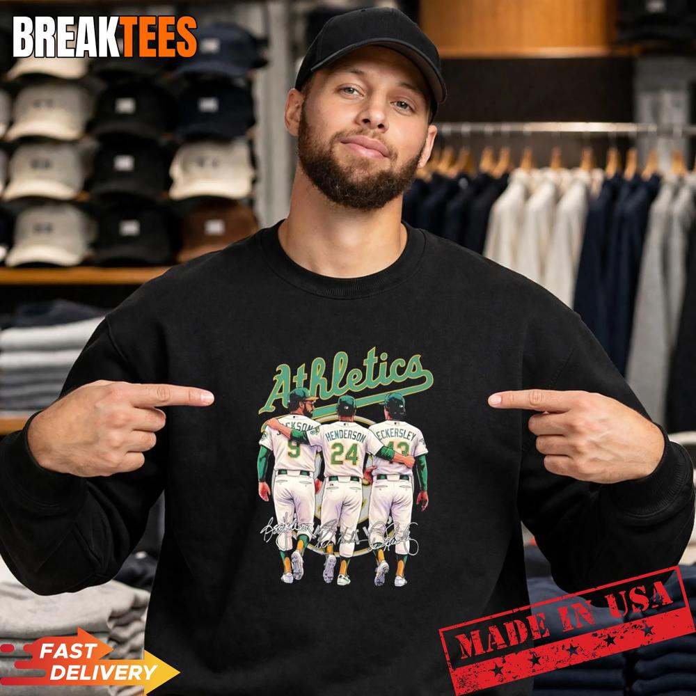 Henderson Eckersley Legends Oakland Athletics Baseball Signatures T-Shirt