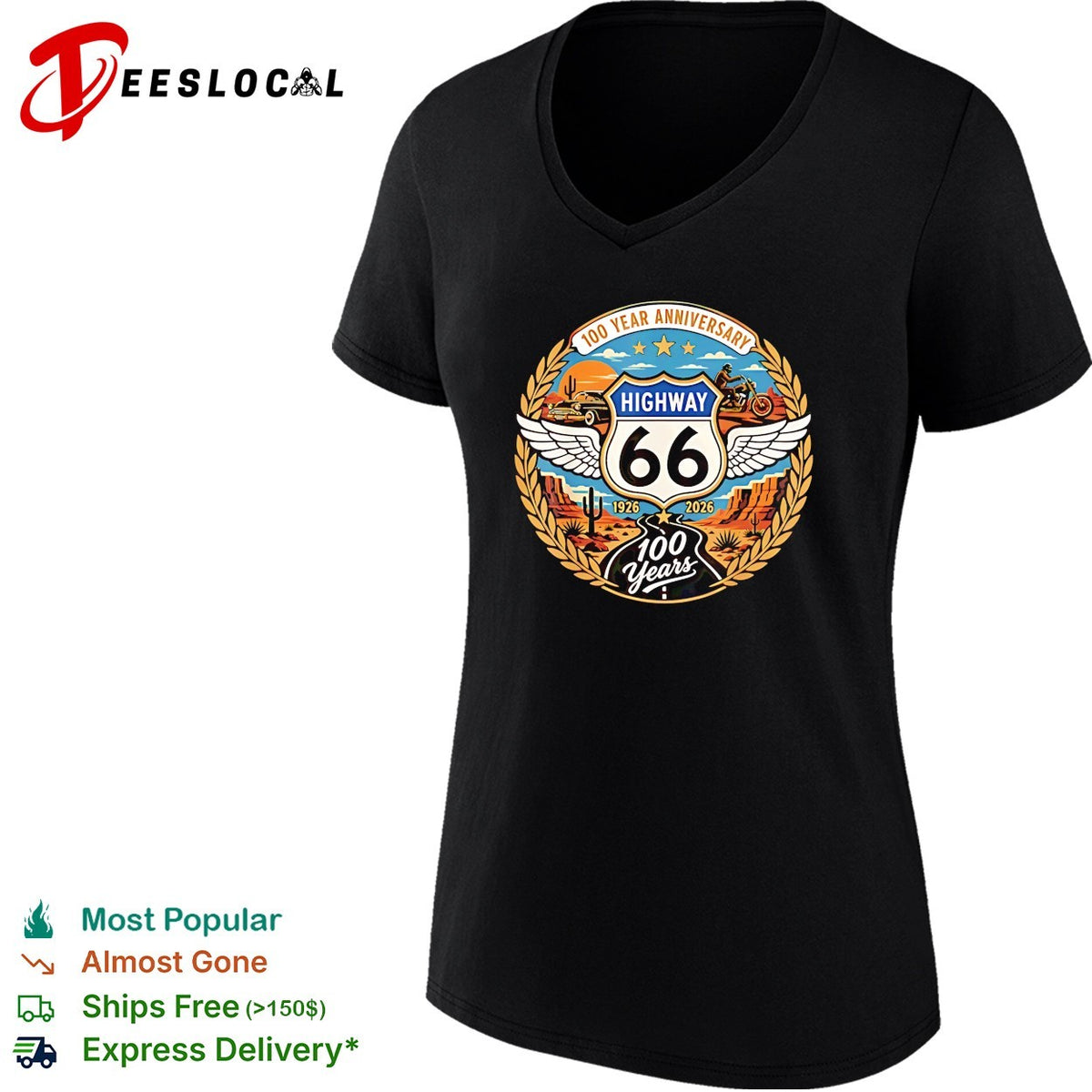 Highway 66 100 Year Anniversary 1926 2026 100 Years commemorative desert road shirt