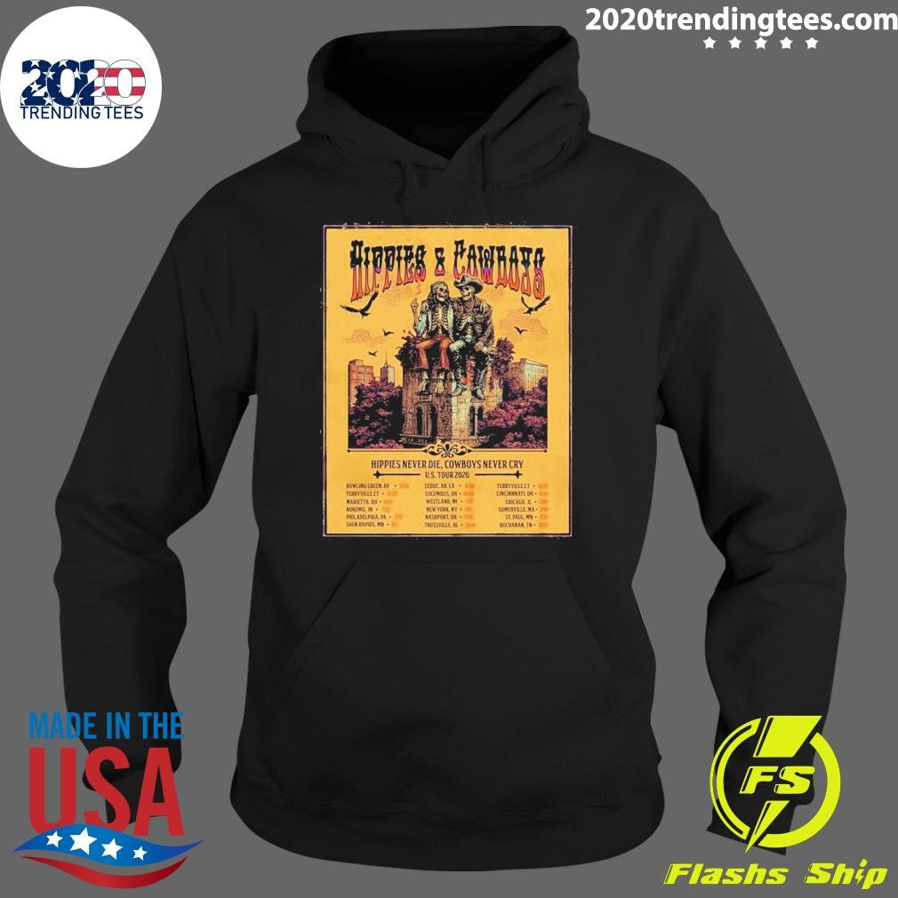 Hippies and Cowboys Hippies Never Die, Cowboys Never Cry 2026 European Tour Shirt