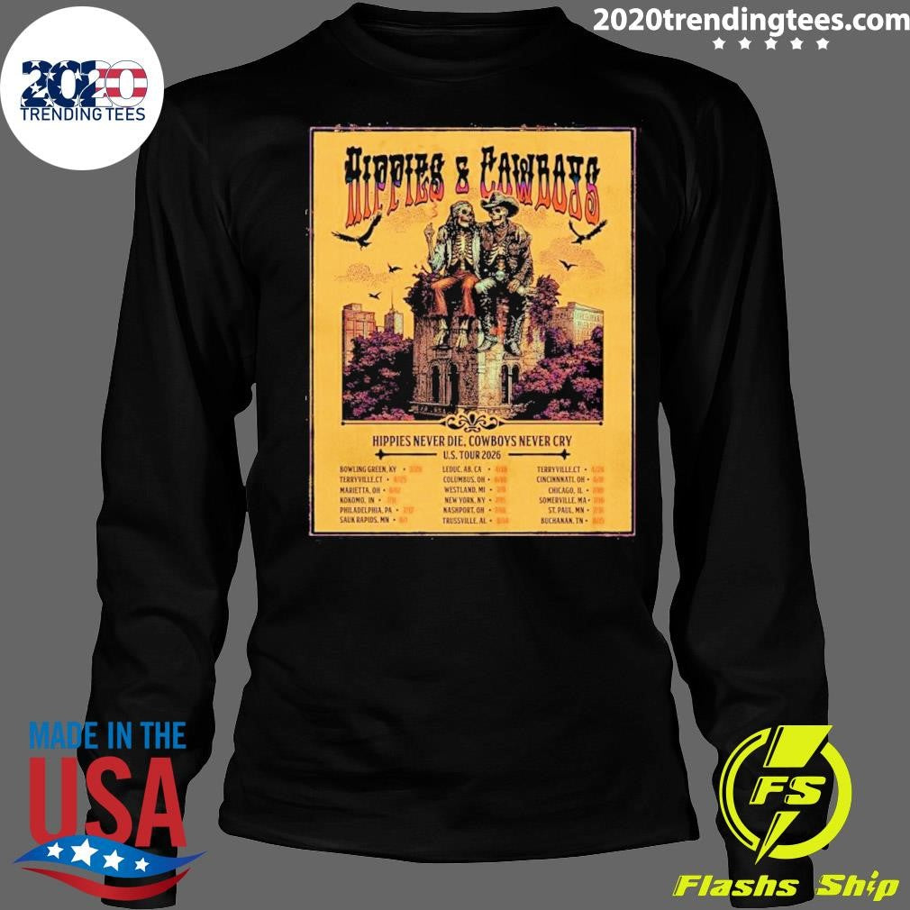Hippies and Cowboys Hippies Never Die, Cowboys Never Cry 2026 European Tour Shirt
