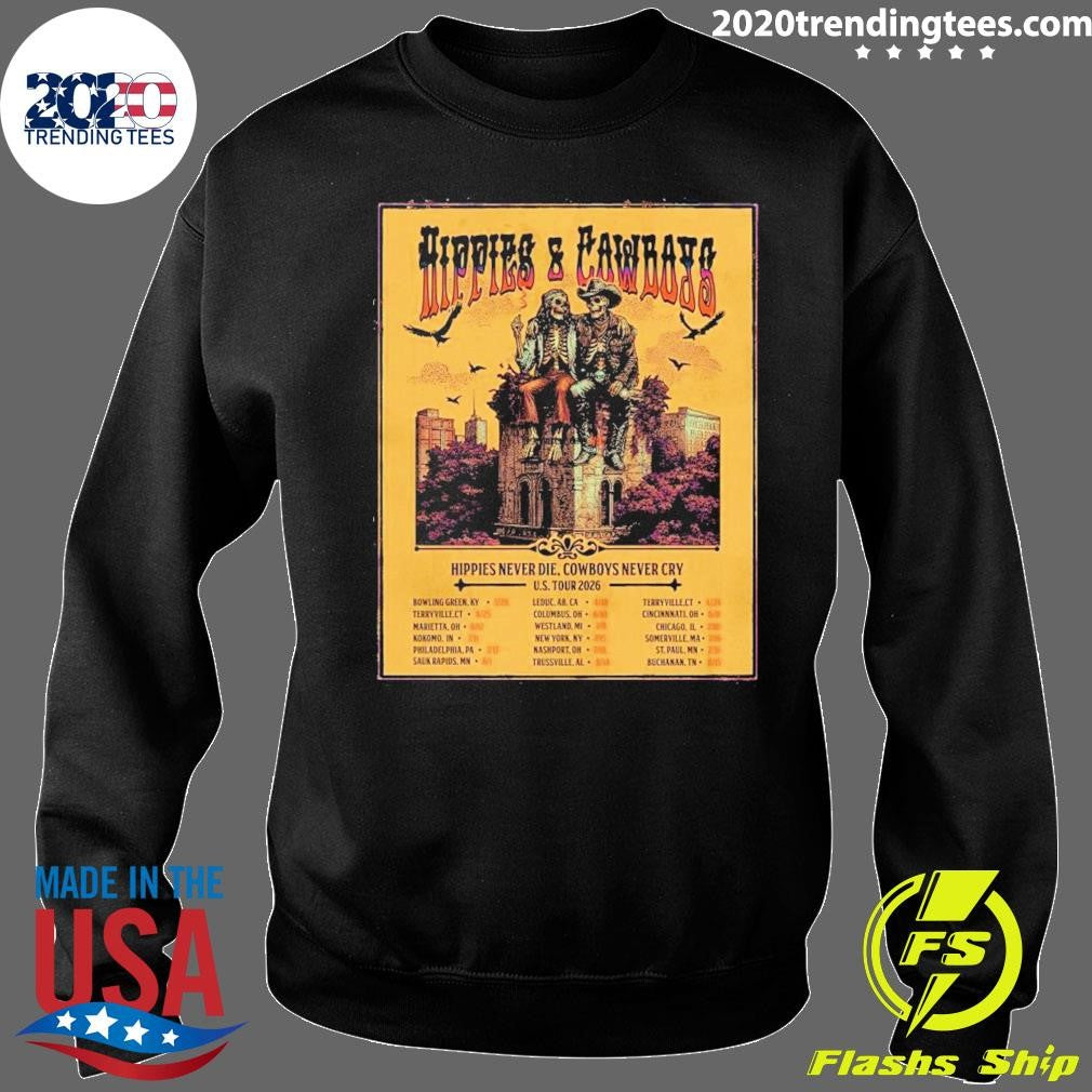 Hippies and Cowboys Hippies Never Die, Cowboys Never Cry 2026 European Tour Shirt
