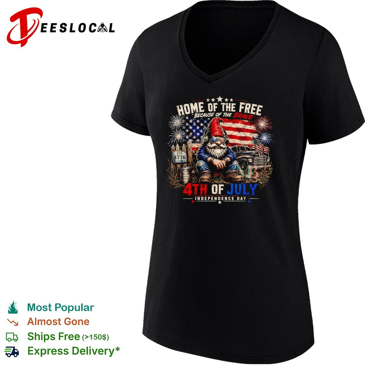 Home of the free because of the brave 1776 4th of july shirt