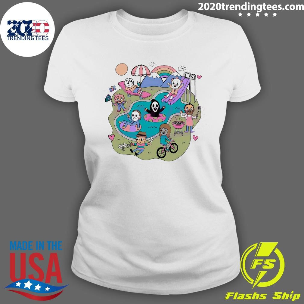 Horror Movie Characters Summer Pool Party Shirt