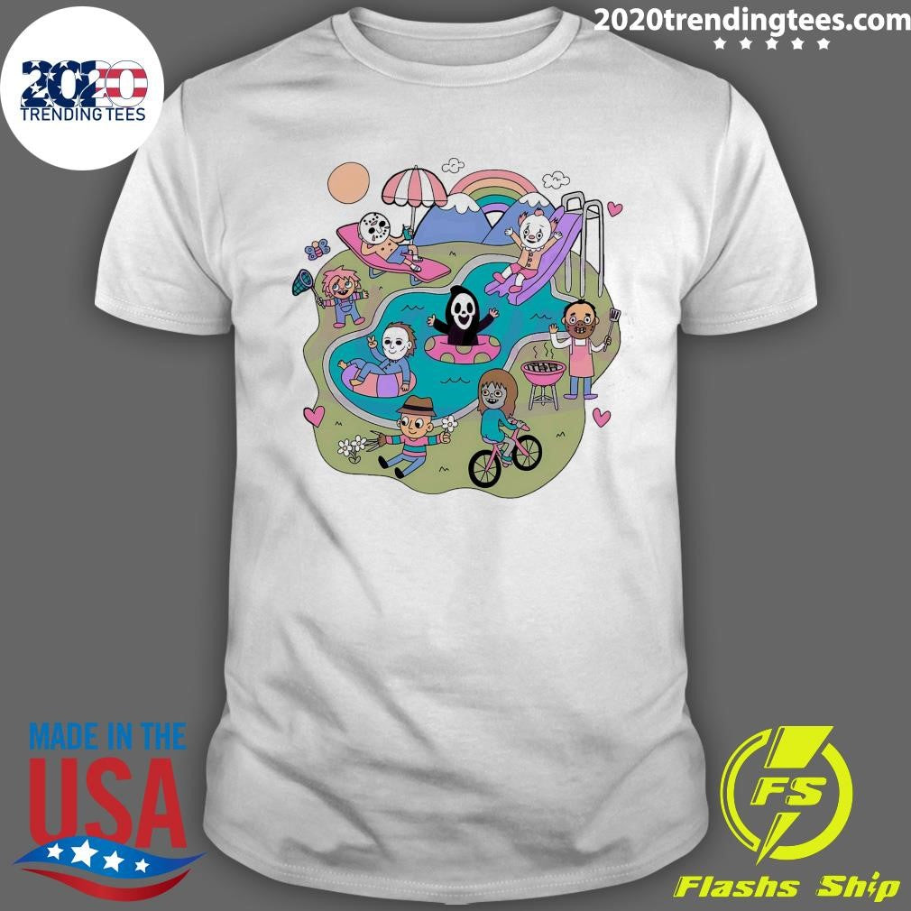 Horror Movie Characters Summer Pool Party Shirt