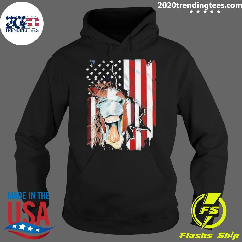 Horse American Flag Heifer US 4th Of July Farm Cattle USA Shirt