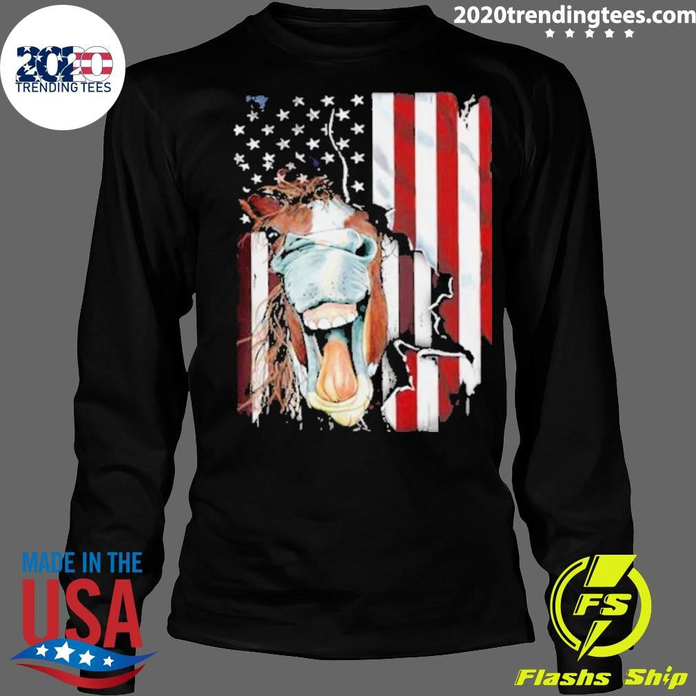 Horse American Flag Heifer US 4th Of July Farm Cattle USA Shirt