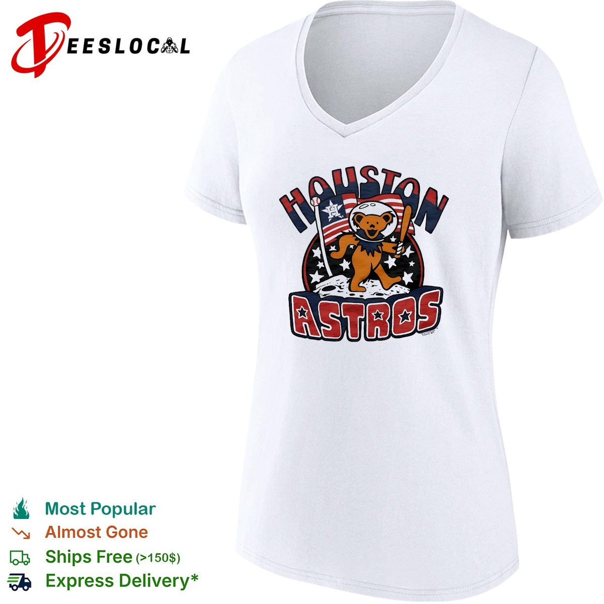 Houston Astros MLB x Grateful Dead bear steping on moon Americana shirt