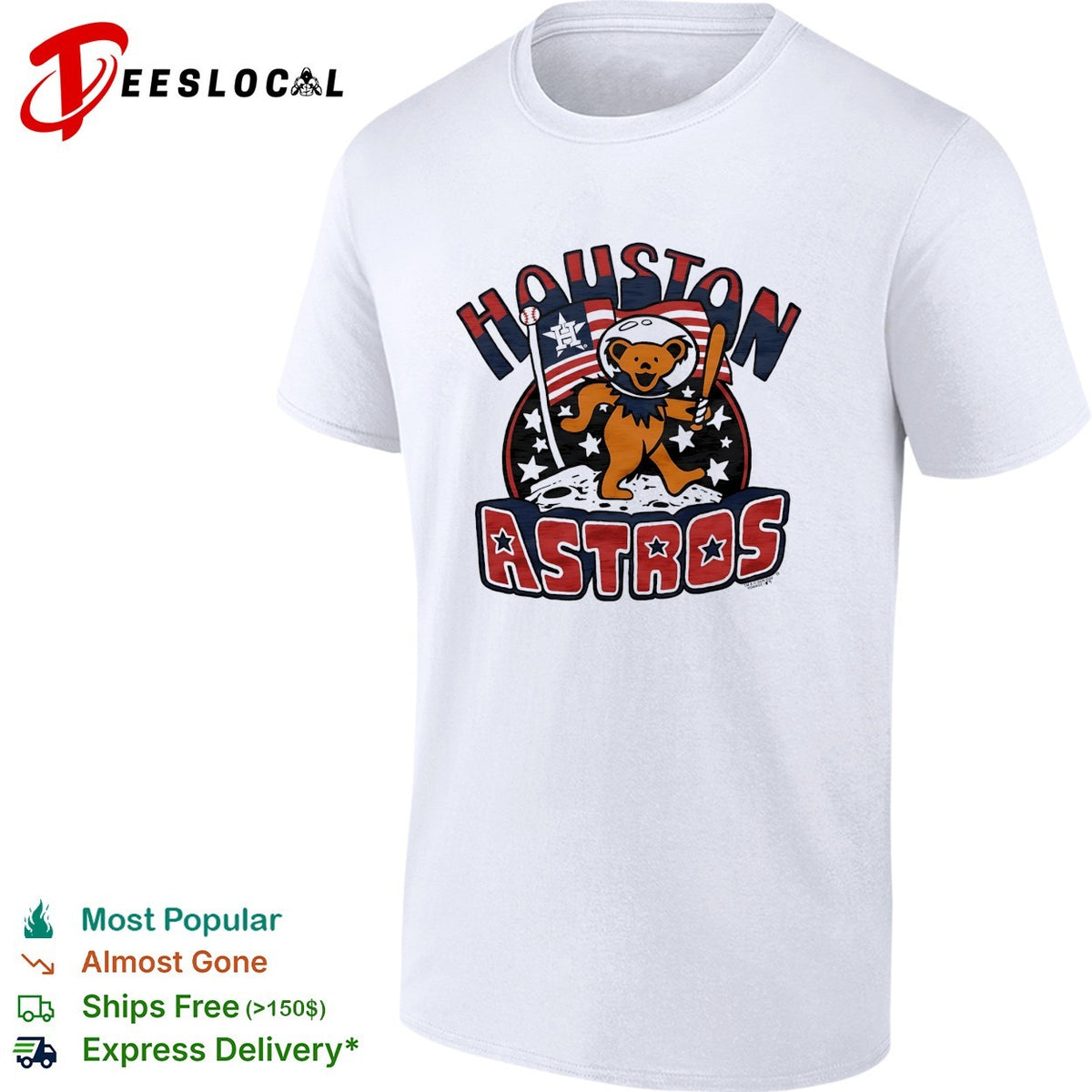 Houston Astros MLB x Grateful Dead bear steping on moon Americana shirt