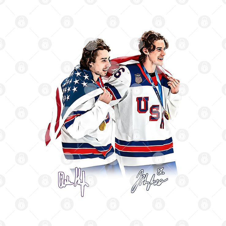 Hughes Brotherhood Team USA Hockey T Shirt