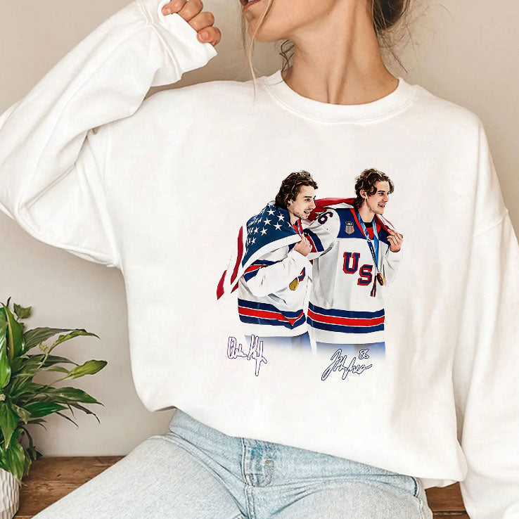 Hughes Brotherhood Team USA Hockey T Shirt