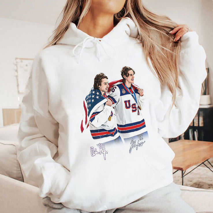 Hughes Brotherhood Team USA Hockey T Shirt