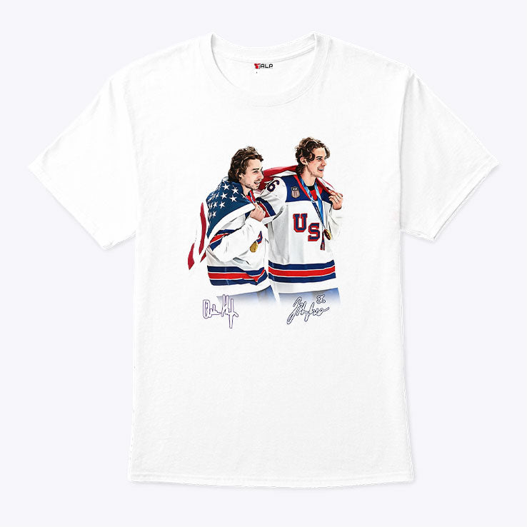 Hughes Brotherhood Team USA Hockey T Shirt