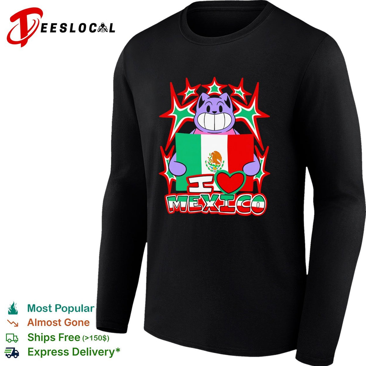 I Love Mexico Cartoon Cat Holding Mexico Flag National Pride Mexican Culture shirt
