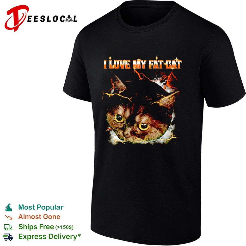 I Love My Fat Cat Lightning Storm Aesthetic Internet Meme Animal Lover shirt