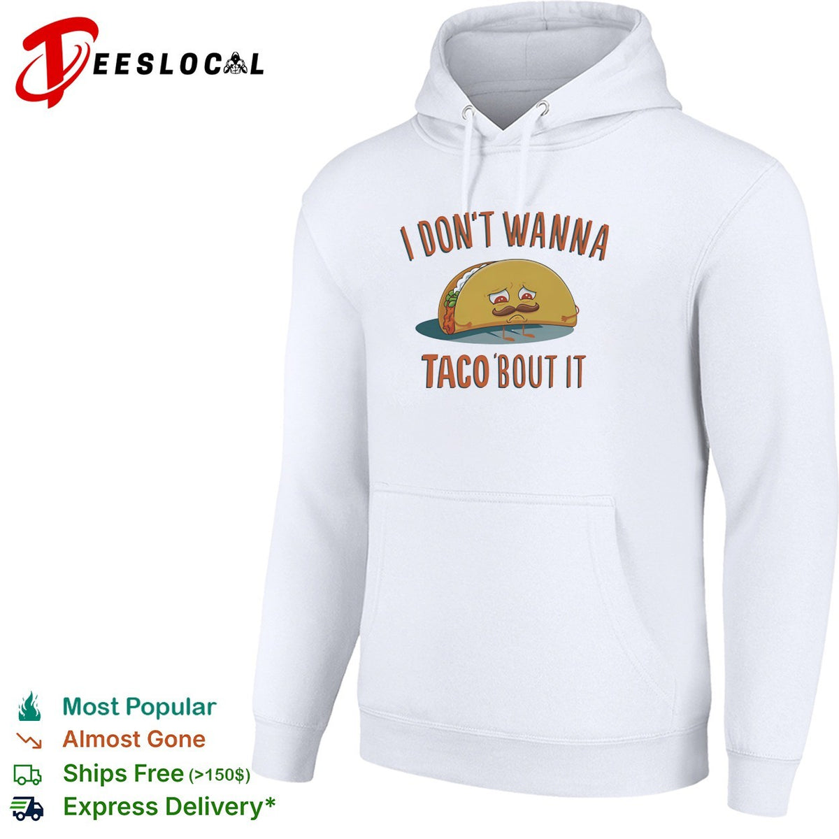 I don’t wanna taco bout it sad mustached taco character pun illustration graphic shirt