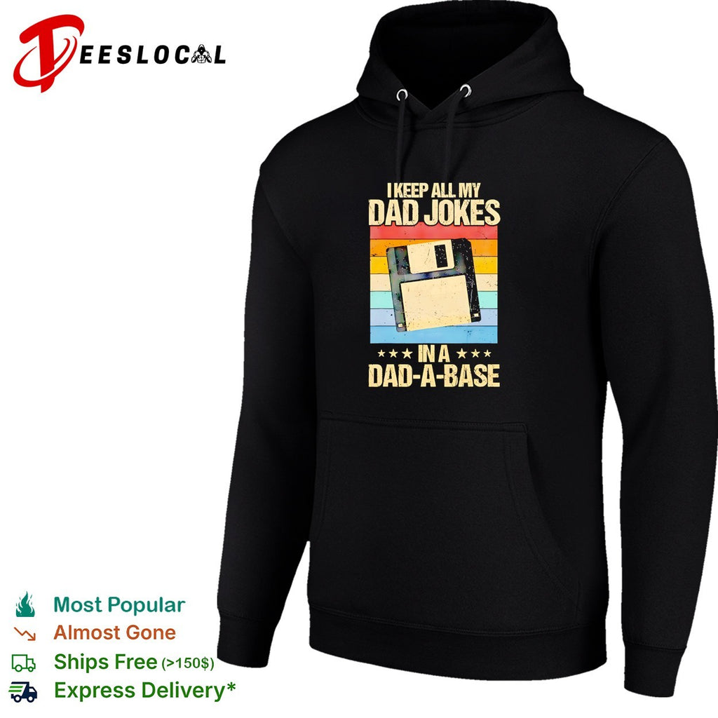 I keep all my dad jokes in a dad a base floppy disk technology humor shirt