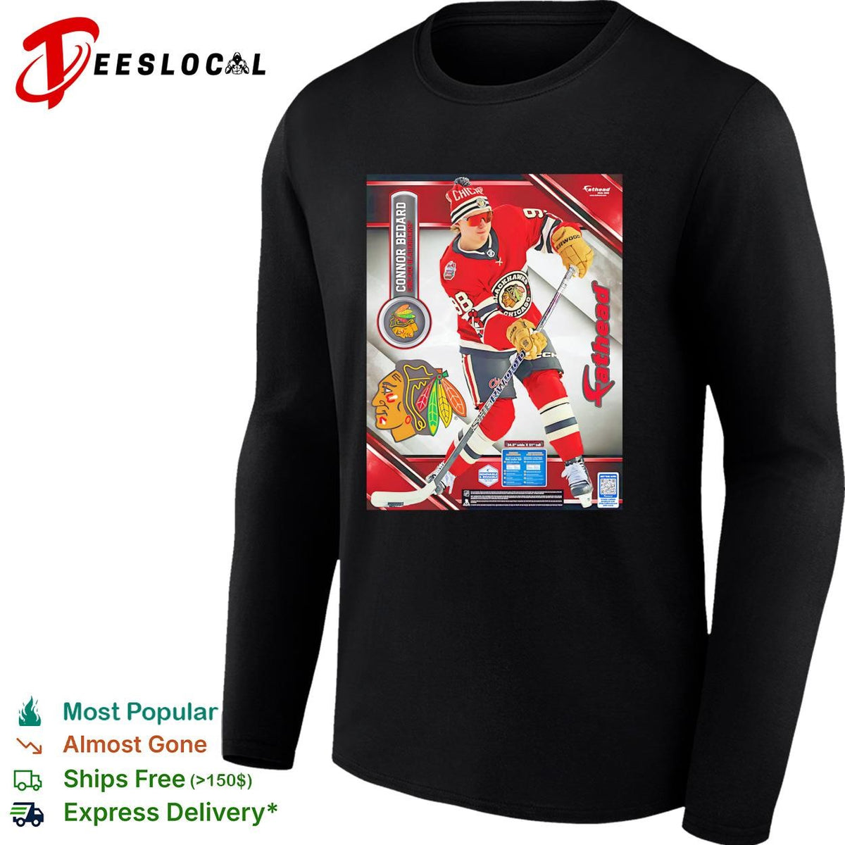 Connor Bedard Chicago Blackhawks hockey goalie action team photo poster shirt