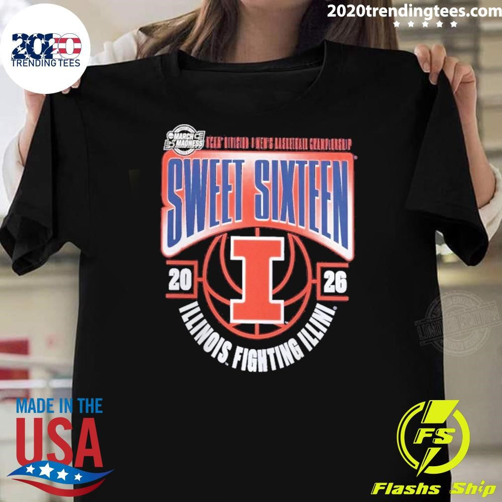 Illinois Fighting Illini 2026 NCAA Men’s Basketball Tournament March Madness Sweet 16 Signature Shirt