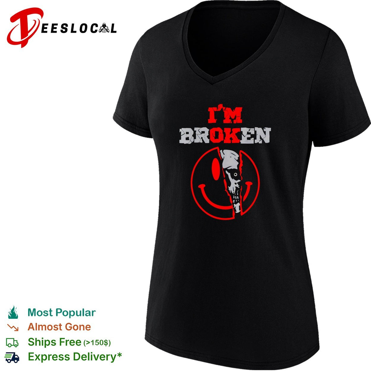 I’m broken cracked smiley face skeleton hand shirt