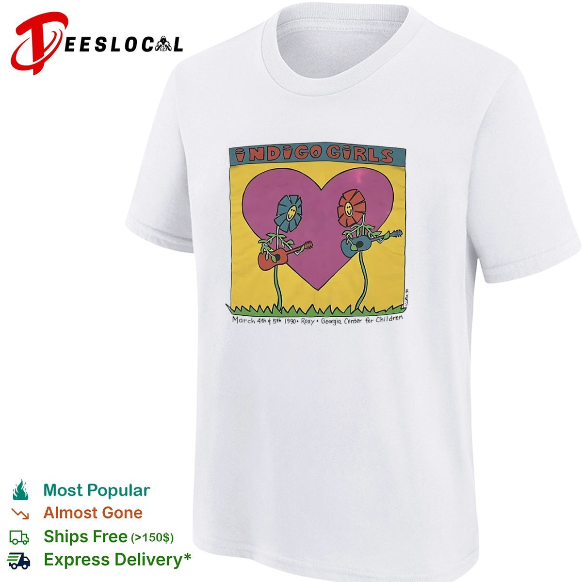 Indigo Girls flower guitars March 4th 5th 1990 Roxy Georgia Center for Children shirt