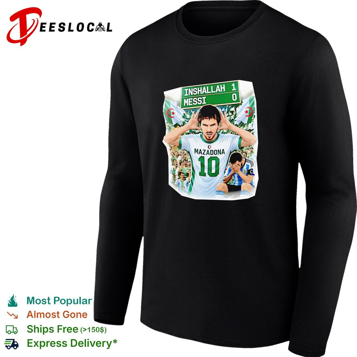 Inshallah one Messi zero scoreboard soccer fan torn poster shirt