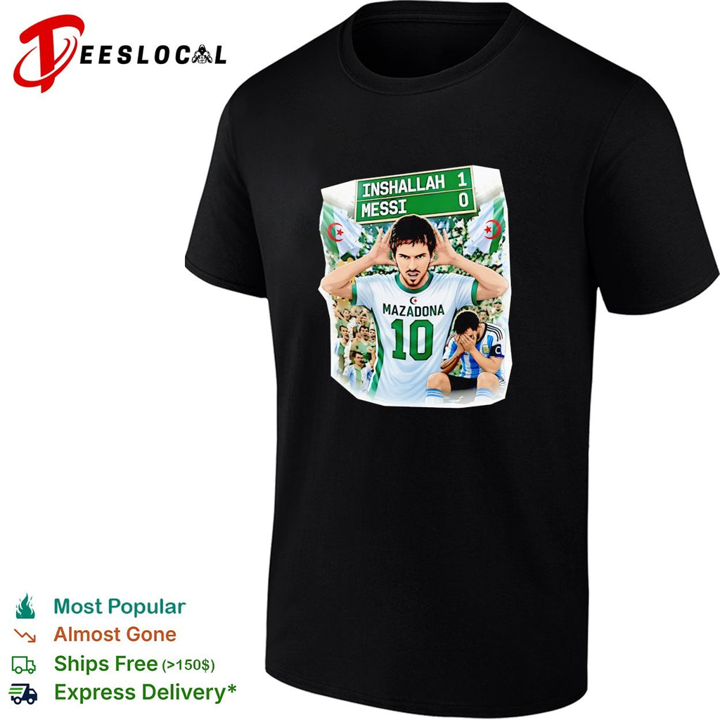 Inshallah one Messi zero scoreboard soccer fan torn poster shirt