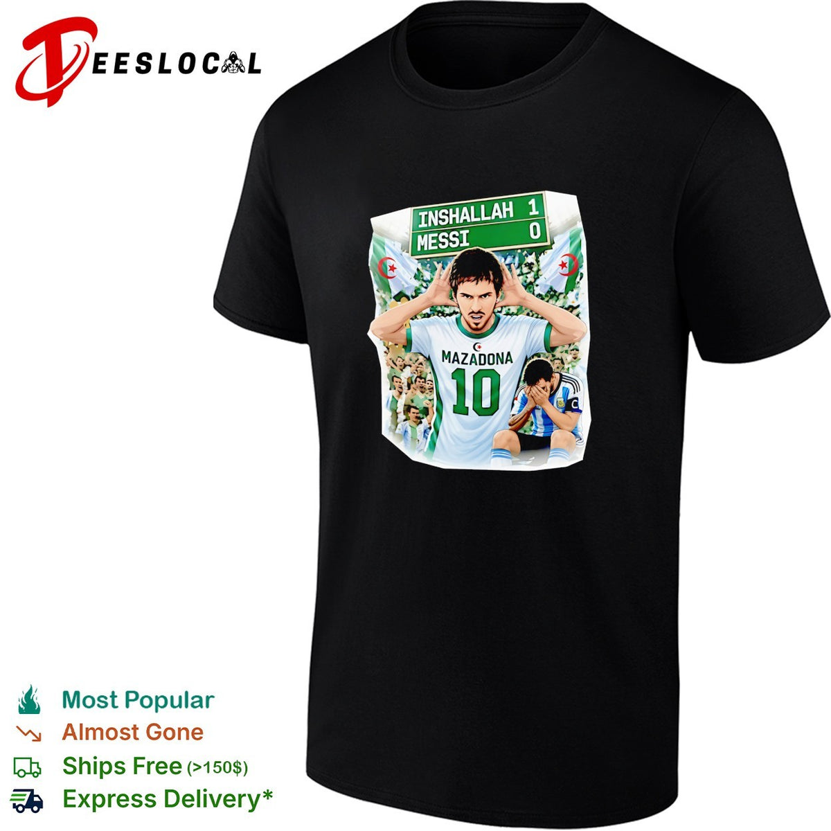 Inshallah one Messi zero scoreboard soccer fan torn poster shirt