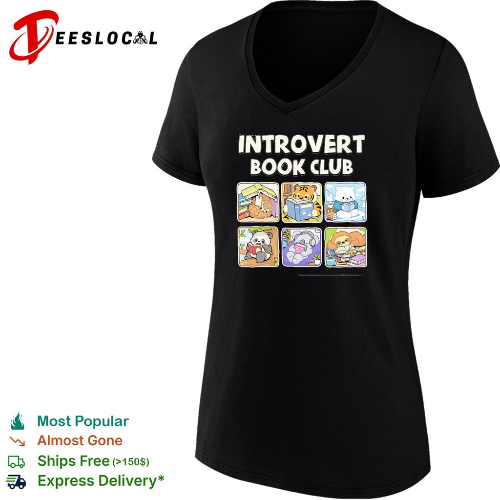 Introvert Book Club Pangolin Tiger Polar Bear Panda Koala Sloth cute animal shirt