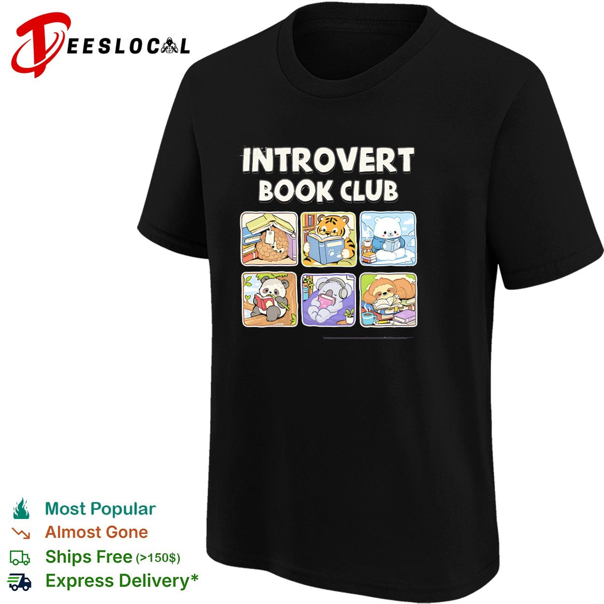 Introvert Book Club Pangolin Tiger Polar Bear Panda Koala Sloth cute animal shirt
