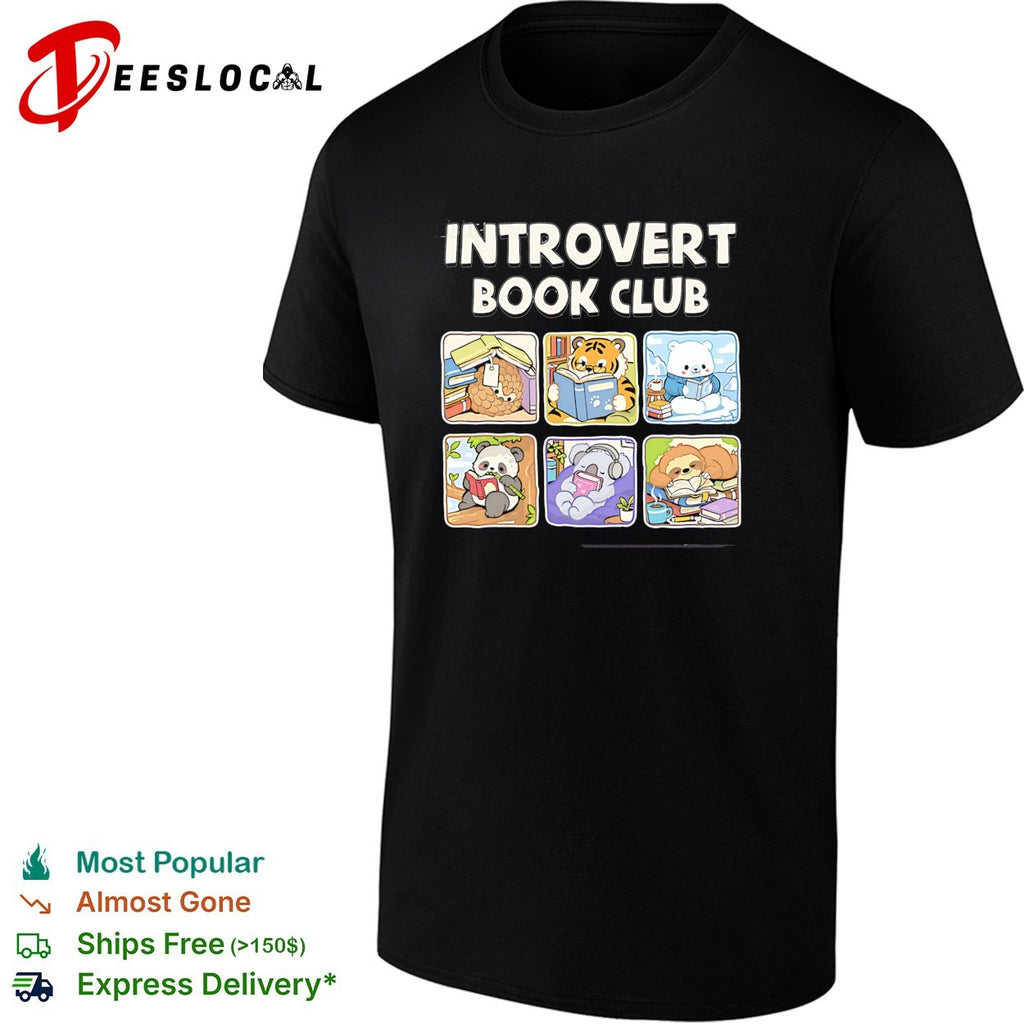Introvert Book Club Pangolin Tiger Polar Bear Panda Koala Sloth cute animal shirt
