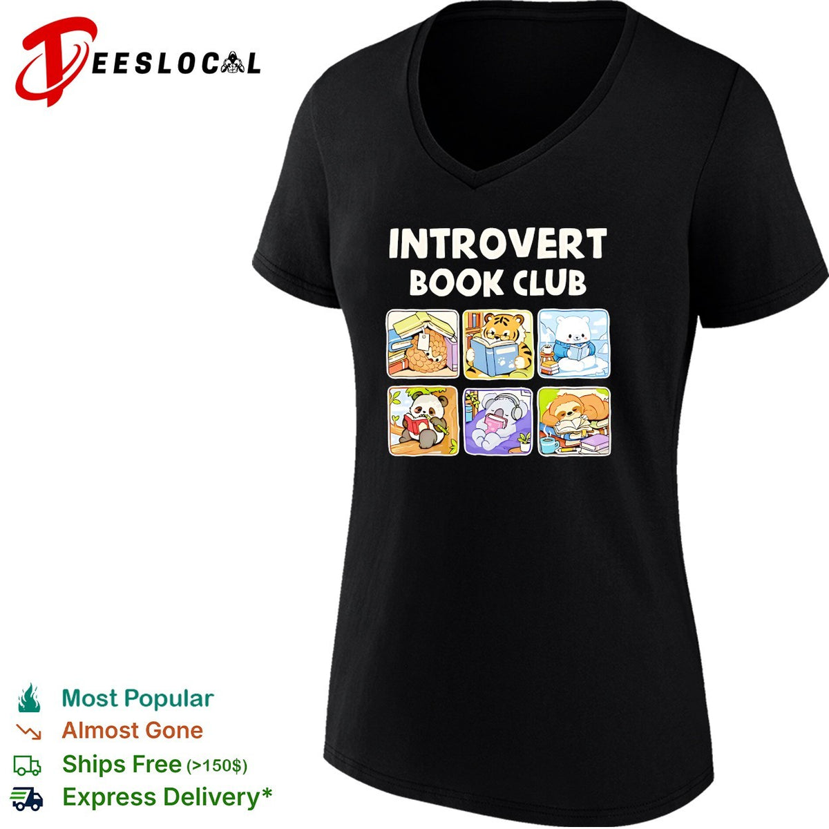 Introvert Book Club cute animals reading books tiger panda sloth art shirt